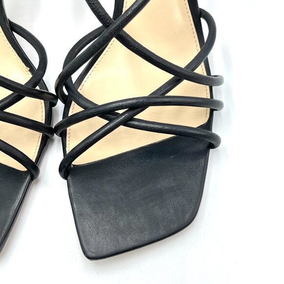 Vince Camuto 9.5 Sanda Black Leather Strappy Flared Heels Dress Sandals Shoes - Picture 5 of 14